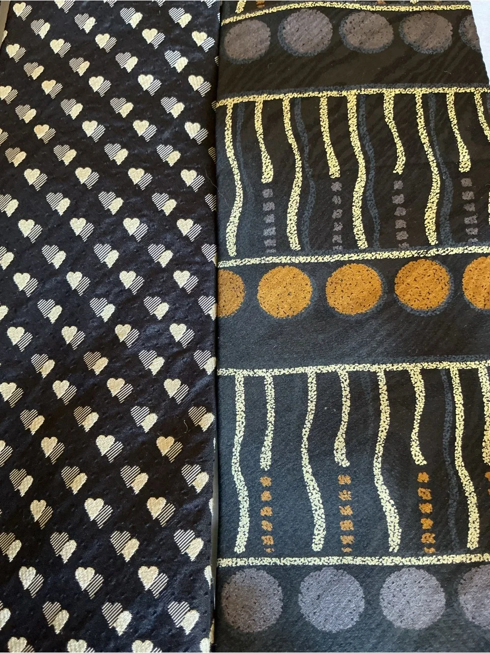 5 Vintage Black Multicolor Men's Ties w/ 2 Tie Clips